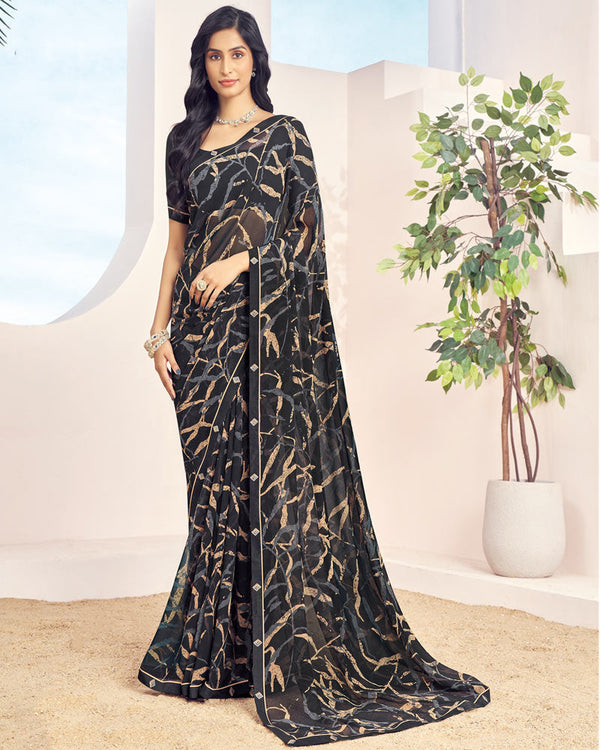 Vishal Prints Black Printed Georgette Saree With Fancy Border