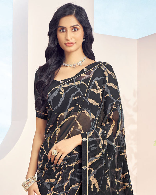 Vishal Prints Black Printed Georgette Saree With Fancy Border