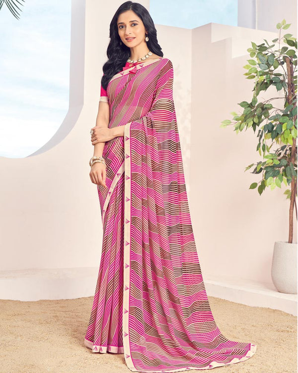 Vishal Prints Hot Pink Printed Georgette Saree With Fancy Border