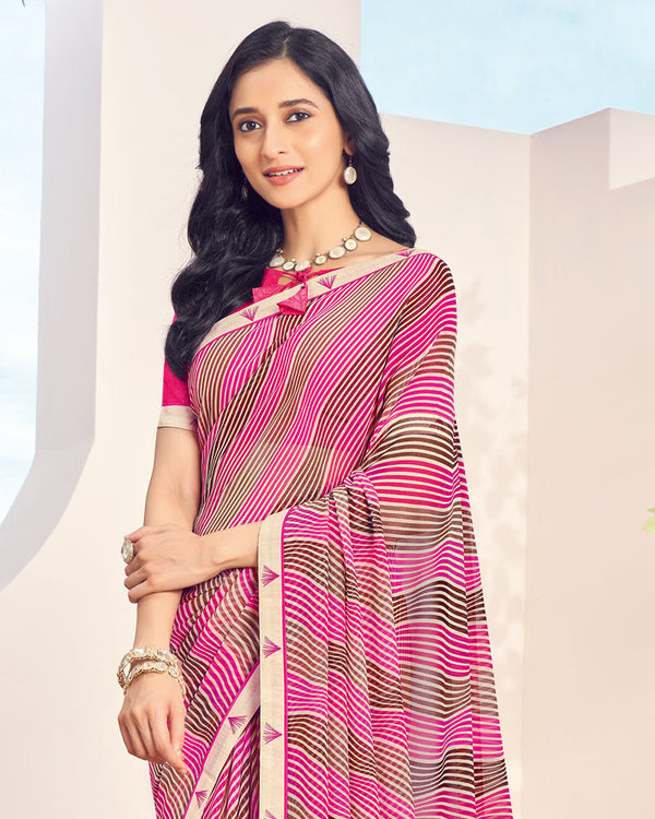 Vishal Prints Hot Pink Printed Georgette Saree With Fancy Border