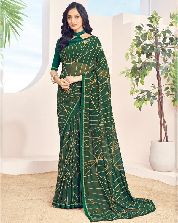 Vishal Prints Bottle Green Printed Georgette Saree With Fancy Border