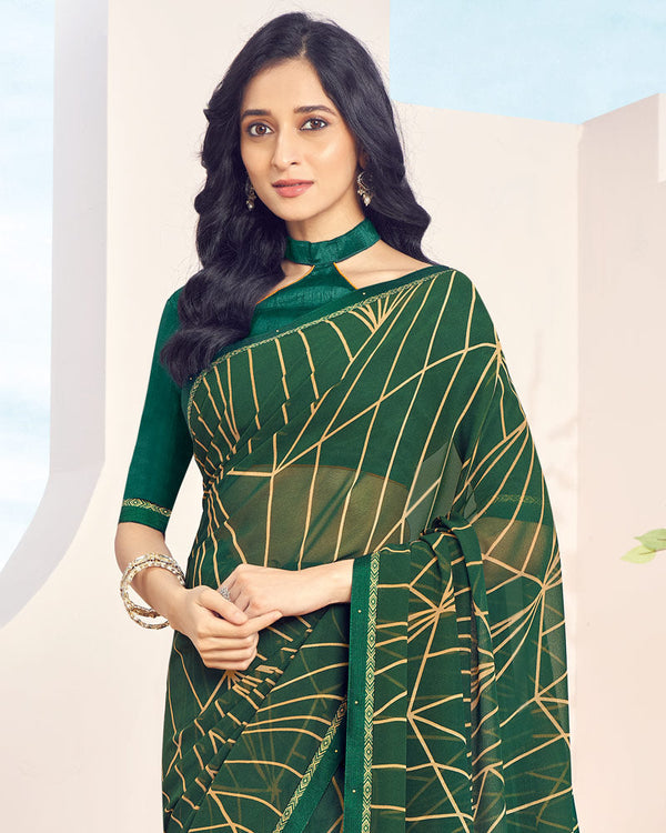 Vishal Prints Bottle Green Printed Georgette Saree With Fancy Border