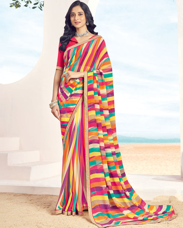 Vishal Prints Multi Color Printed Georgette Saree With Fancy Border