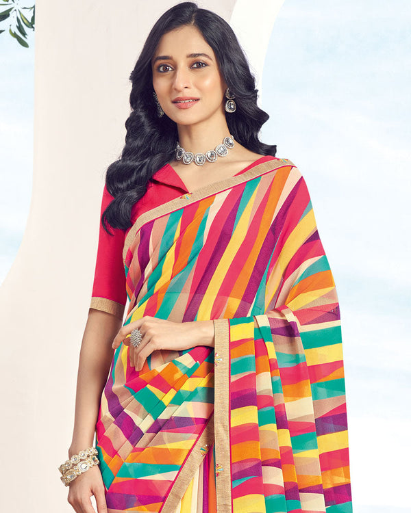 Vishal Prints Multi Color Printed Georgette Saree With Fancy Border