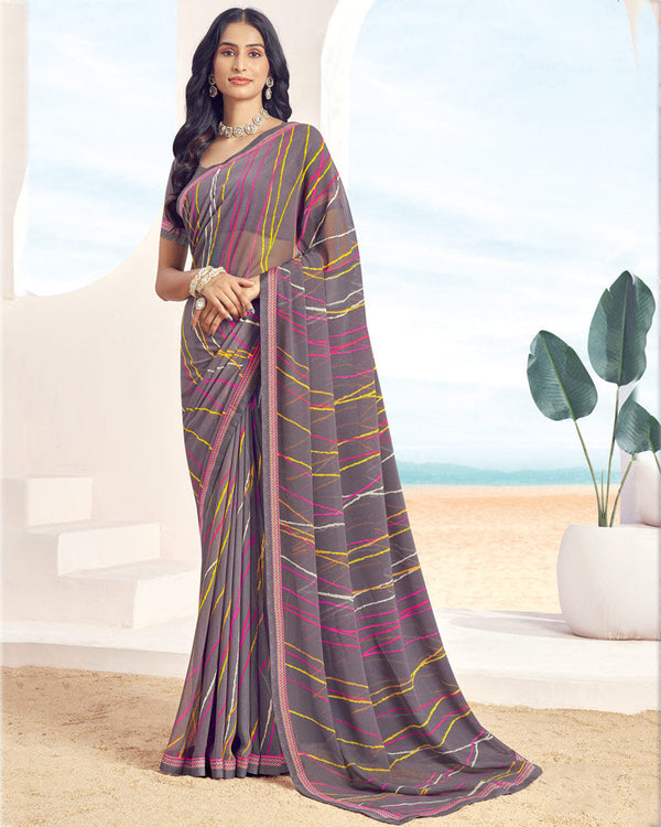 Vishal Prints Old Lavender Printed Georgette Saree With Fancy Border