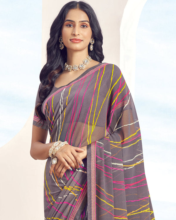 Vishal Prints Old Lavender Printed Georgette Saree With Fancy Border