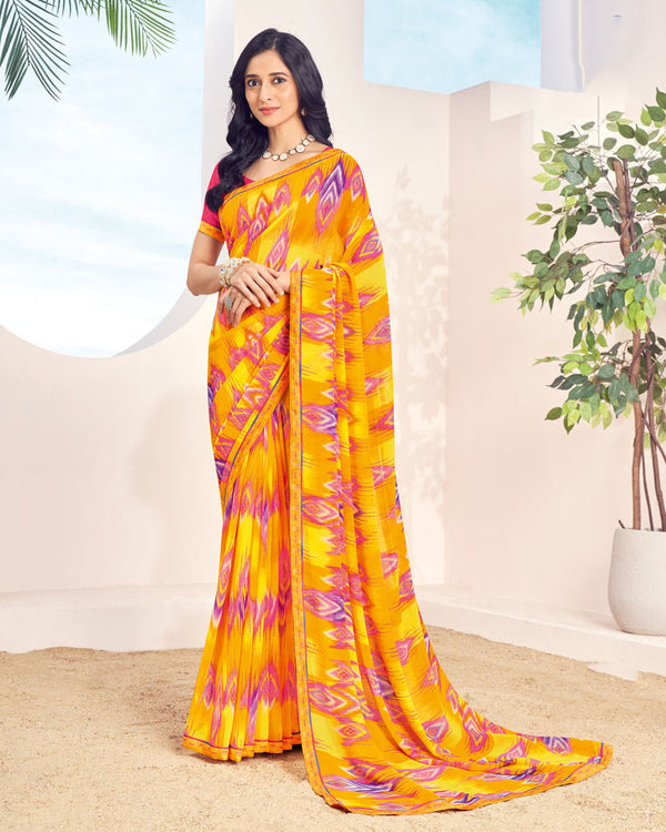 Vishal Prints Dark Orange Printed Georgette Saree With Fancy Border