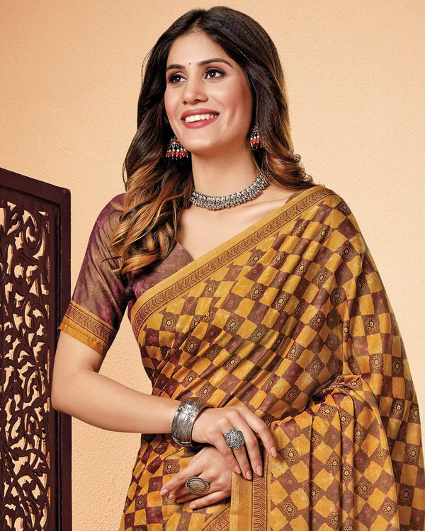 Vishal Prints Mustard Digital Print Cotton Silk Saree