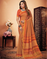 Vishal Prints Dark Orange Digital Print Cotton Silk Saree