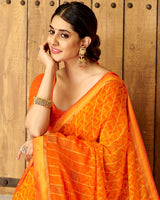 Vishal Prints Orange Patterned Chiffon Designer Saree With Patch Work And Diamond