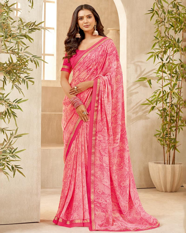 Vishal Prints Froly Pink Printed Georgette Saree With Fancy Border