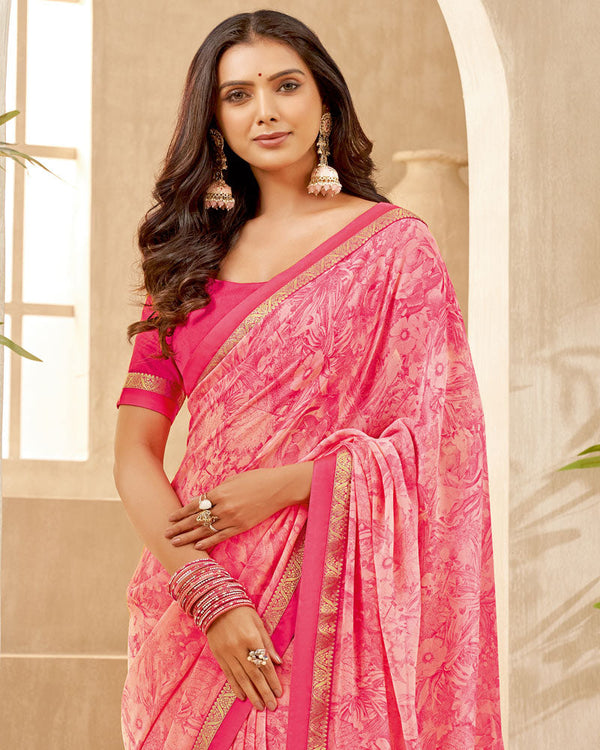 Vishal Prints Froly Pink Printed Georgette Saree With Fancy Border