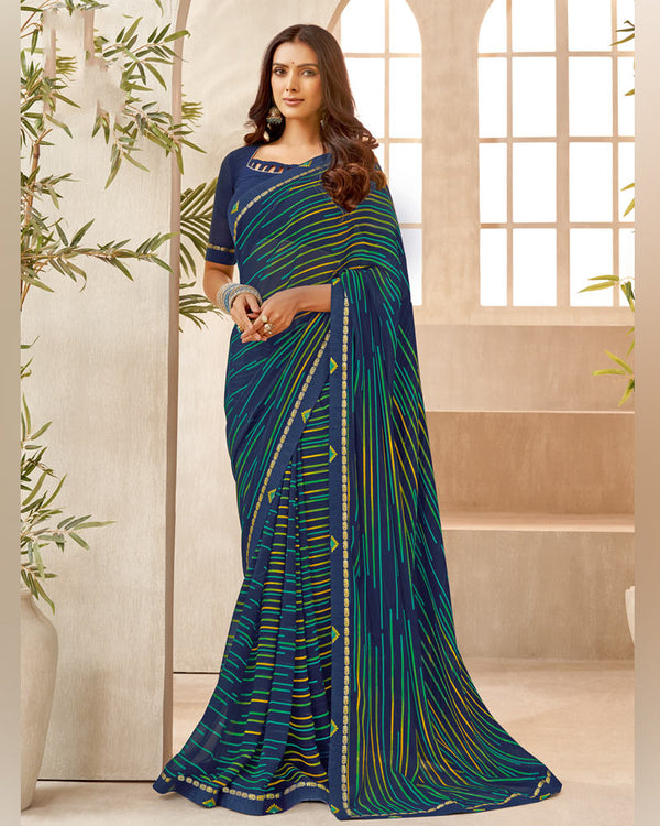 Vishal Prints Navy Blue Printed Georgette Saree With Fancy Border