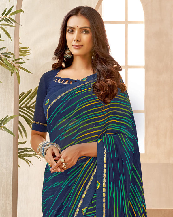 Vishal Prints Navy Blue Printed Georgette Saree With Fancy Border