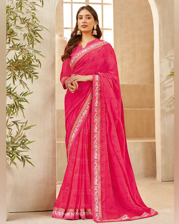 Vishal Prints Amaranth Pink Printed Georgette Saree With Fancy Border