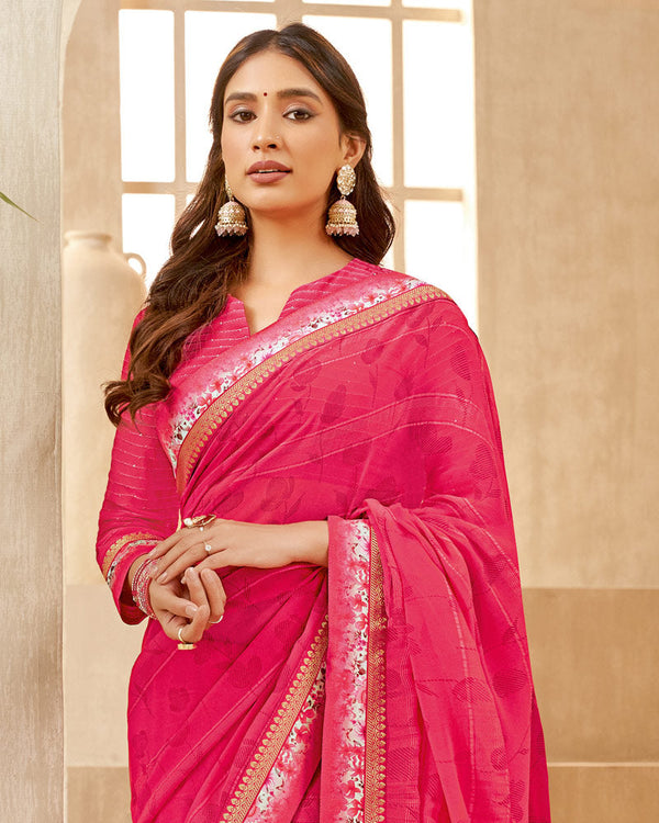 Vishal Prints Amaranth Pink Printed Georgette Saree With Fancy Border