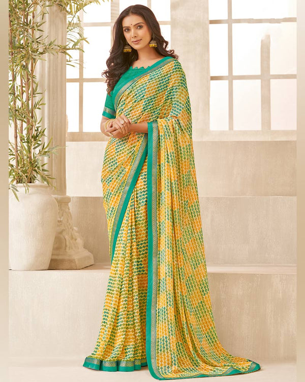 Vishal Prints Light Yellow Printed Georgette Saree With Fancy Border