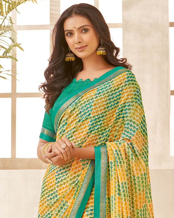 Vishal Prints Light Yellow Printed Georgette Saree With Fancy Border