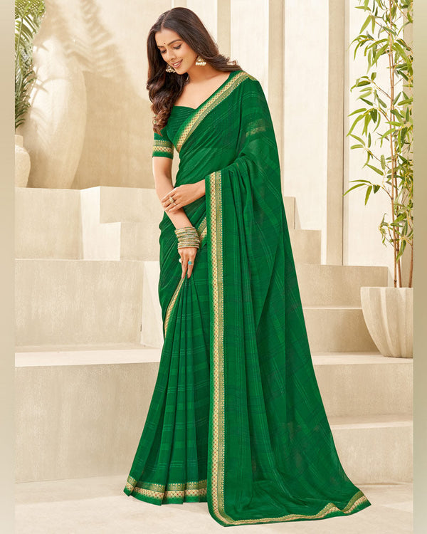 Vishal Prints Dark Green Printed Georgette Saree With Fancy Border