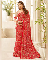 Vishal Prints Alizarin Crimson Red Printed Georgette Saree With Fancy Border