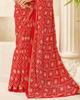 Vishal Prints Alizarin Crimson Red Printed Georgette Saree With Fancy Border