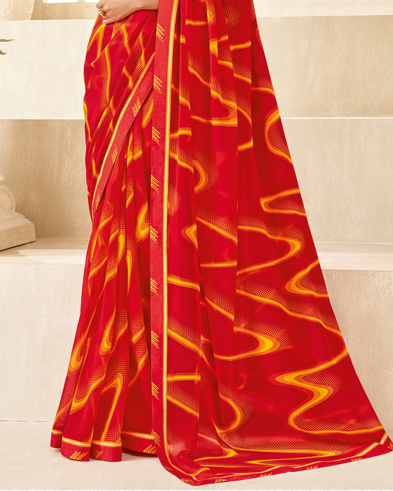 Vishal Prints Dark Red Printed Georgette Saree With Fancy Border