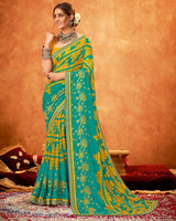 Vishal Prints Teal Green Chiffon Saree With Embroidery Work And Zari Border