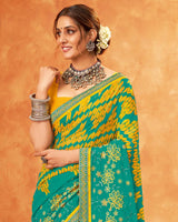 Vishal Prints Teal Green Chiffon Saree With Embroidery Work And Zari Border