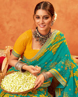 Vishal Prints Teal Green Chiffon Saree With Embroidery Work And Zari Border