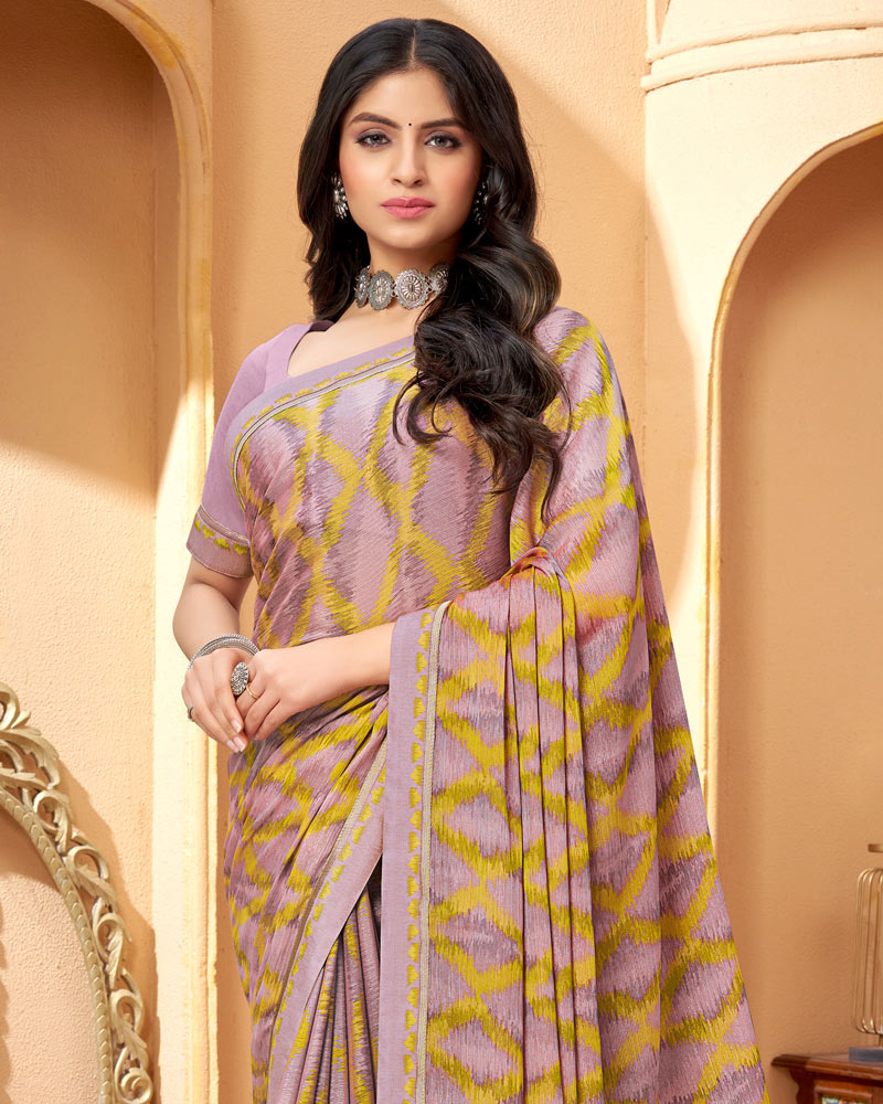 Vishal Prints Mauve Printed Fancy Chiffon Saree With Border