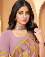 Vishal Prints Mauve Printed Fancy Chiffon Saree With Border