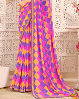 Vishal Prints Violet Printed Weightless Georgette Saree With Foil Print And Zari Border