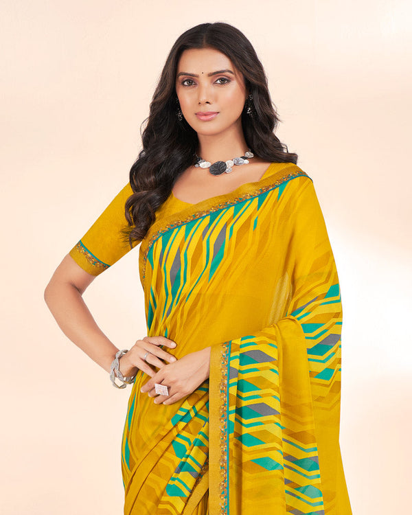 Vishal Prints Mustard Weightless Printed Georgette Saree With Fancy Border