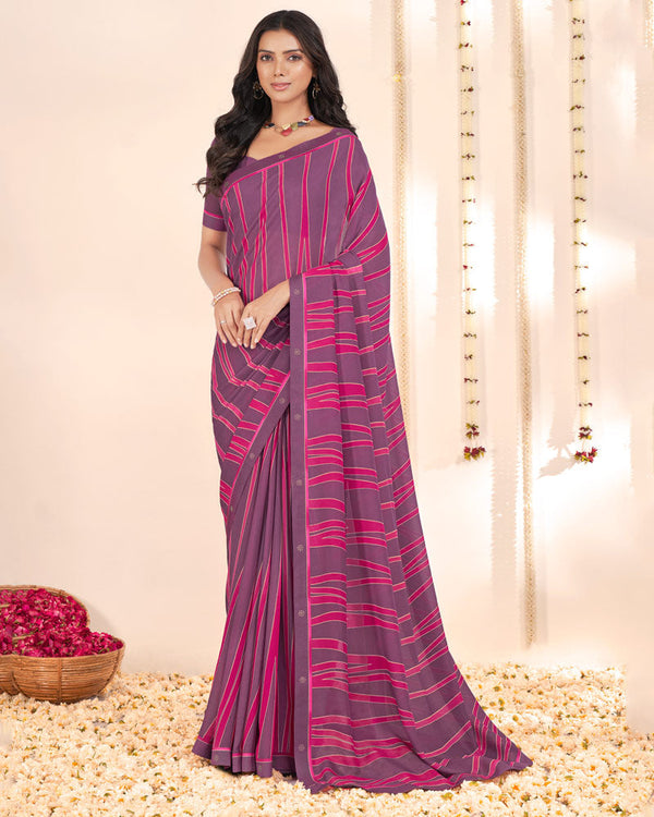 Vishal Prints Dark Mauve Weightless Printed Georgette Saree With Fancy Border