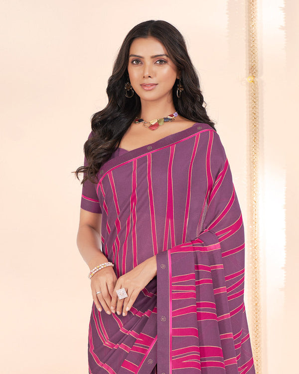 Vishal Prints Dark Mauve Weightless Printed Georgette Saree With Fancy Border