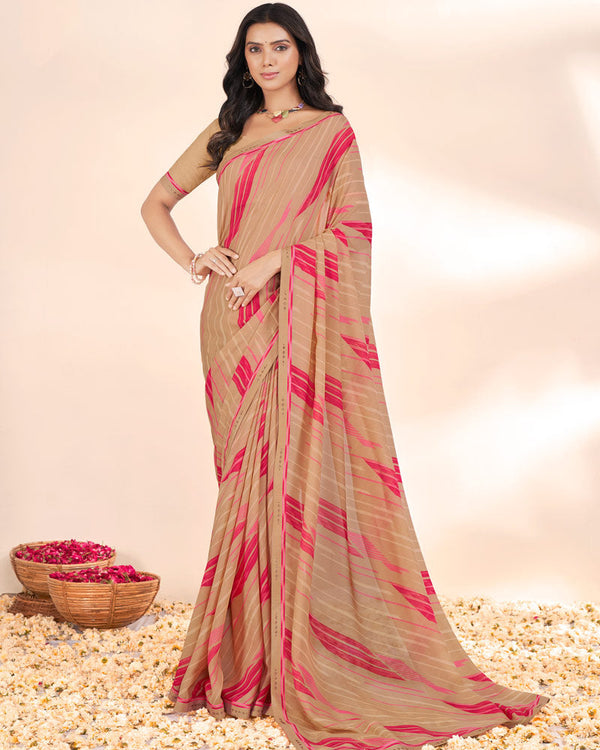 Vishal Prints Pastel Brown Weightless Printed Georgette Saree With Fancy Border