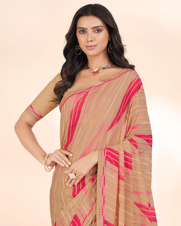 Vishal Prints Pastel Brown Weightless Printed Georgette Saree With Fancy Border