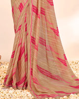 Vishal Prints Pastel Brown Weightless Printed Georgette Saree With Fancy Border