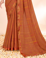 Vishal Prints Rusty Brown Weightless Printed Georgette Saree With Fancy Border