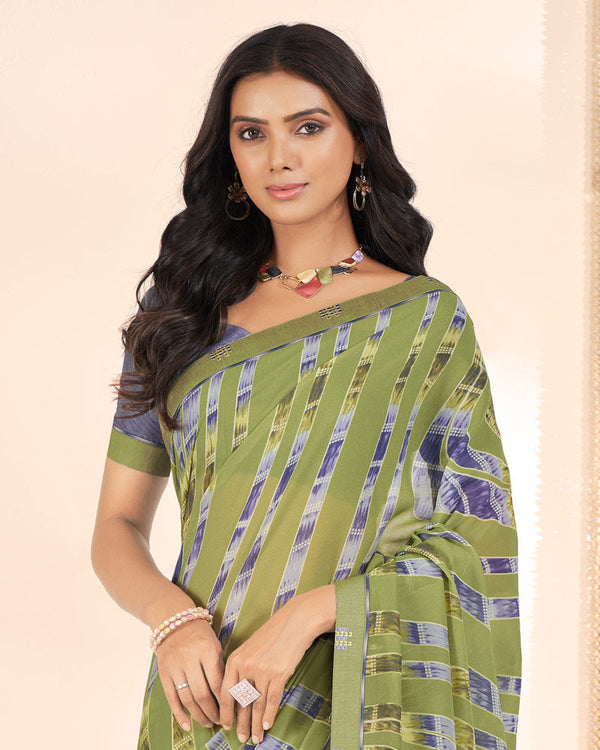 Vishal Prints Moss Green Weightless Printed Georgette Saree With Fancy Border