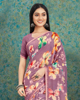 Vishal Prints Mauve Digital Print Criva Crepe Saree With Weaved Border