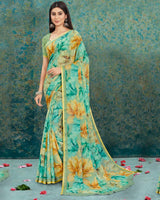 Vishal Prints Mist Green Digital Print Criva Crepe Saree With Weaved Border