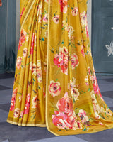 Vishal Prints Dark Mustard Digital Print Criva Crepe Saree With Weaved Viscose Border