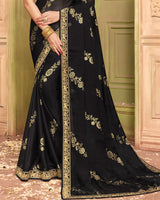 Vishal Prints Black Chiffon Saree With Foil Print And Zari Border