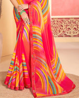 Vishal Prints Pinkish Red Printed Georgette Saree With Fancy Border