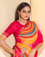 Vishal Prints Pinkish Red Printed Georgette Saree With Fancy Border