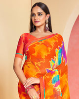 Vishal Prints Dark Orange Printed Georgette Saree With Fancy Border