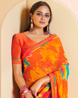 Vishal Prints Dark Orange Printed Georgette Saree With Fancy Border