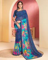 Vishal Prints Navy Blue Printed Georgette Saree With Fancy Border