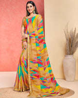 Vishal Prints Sand Brown Printed Georgette Saree With Fancy Border